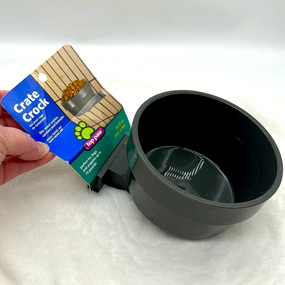 Top Paw Crate Crock Feeding/Water Bowl 20fl ounces Color Dark Gray
